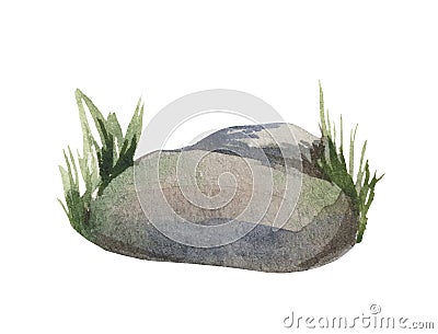 Watercolor element, stone lined with water with greenery Stock Photo