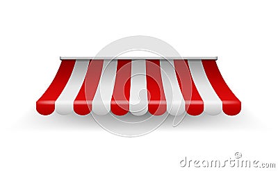 Shop awning. Shopping striped tent for market grocery or restaurant, vector realistic red store roof Vector Illustration