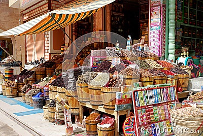 Shop in the bazaar in Aswan, Egypt Editorial Stock Photo