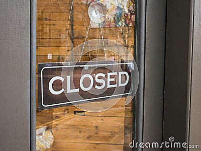 A shop closed sign, concept for business hours and economy. Stock Photo