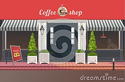 Shop or coffee house building Vector Illustration