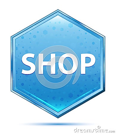 Shop crystal blue hexagon button Stock Photo