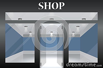 Shop with glass windows and doors, front view. Part of set. exterior. Vector Illustration