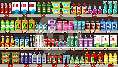 Shop of household chemicals and cleaners Vector Illustration