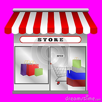 Shop illustration there are trolleys, boxes and bags Vector Illustration