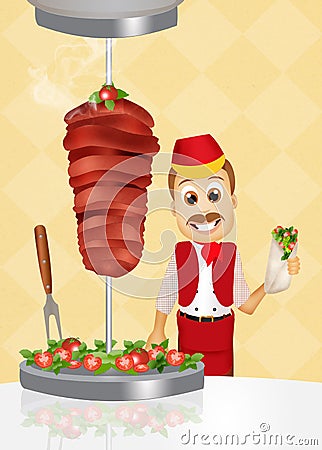 Shop of kebab Cartoon Illustration