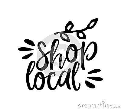 SHOP LOCAL hand drawn text and doodles badges, logo, icons. Vector Illustration