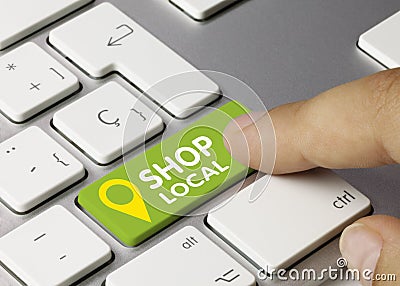 Shop local - Inscription on Green Keyboard Key Stock Photo