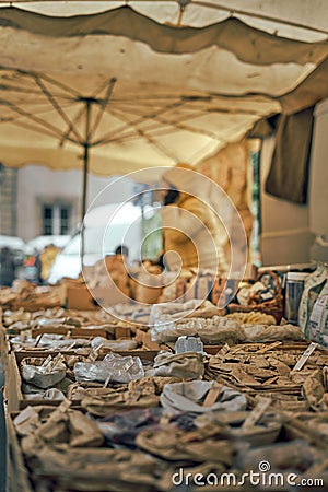 Selling seeds and dry products Stock Photo