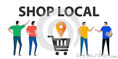 shop local shopping cart with mark location pointer pin symbol icon of locally business store Vector Illustration
