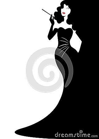 Shop logo fashion woman, black silhouette diva. Company logo design, Beautiful cover girl retro , Vector Illustration