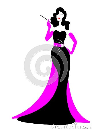 Shop logo fashion woman, black silhouette diva. Company logo design, Beautiful cover girl retro , Vector Illustration