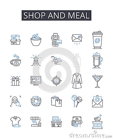 Shop and meal line icons collection. hop, Store, Boutique, Market, Emporium, Outlet, Establishment vector and linear Vector Illustration
