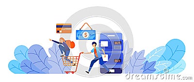 Shop more and more fun online with a variety of payment options from cash, credit cards, transfers. vector illustration concept Vector Illustration