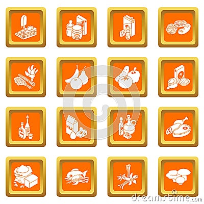 Shop navigation foods icons set orange square vector Vector Illustration
