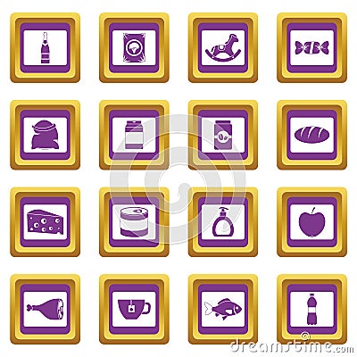 Shop navigation foods icons set purple Vector Illustration