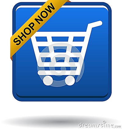 Shop now icon blue square button Vector Illustration