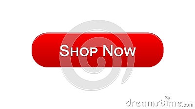 Shop now web interface button red color, online shopping service, advertisement Stock Photo