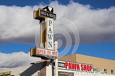 Sign for Gold and Silver Pawn Shop in Las Vegas, Nevada. Editorial Stock Photo