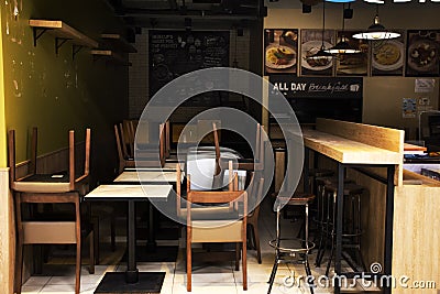Shop and restaurant cafe closed service while Coronavirus COVID 19 outbreak in Suvarnabhumi international airport with lifestyle Editorial Stock Photo