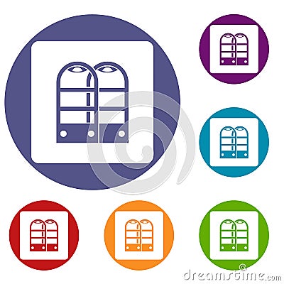 Shop security anti theft sensor gates icons set Vector Illustration