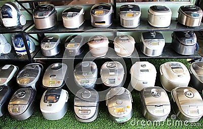 Shop selling Japanese second hand kitchen equipment, rice cooker, central Editorial Stock Photo