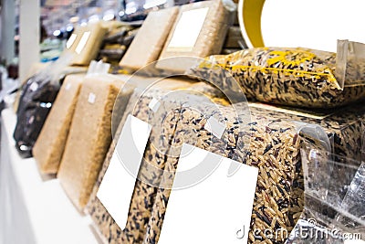 Shop selling variety of native brown rice in Thailand at Central Department Store Bangna-Trad road Bangkok Thailand Stock Photo