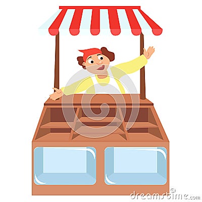 Shop showcases with seller, store Vector Illustration