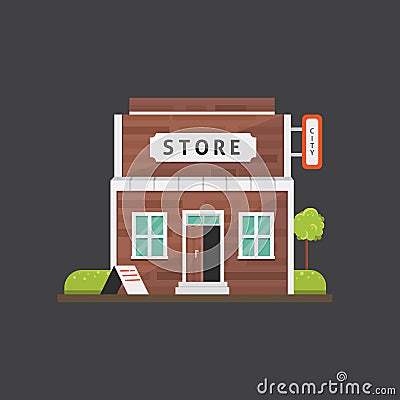 Shop store building vector illustration. Market exterior, urban front house. Vector Illustration