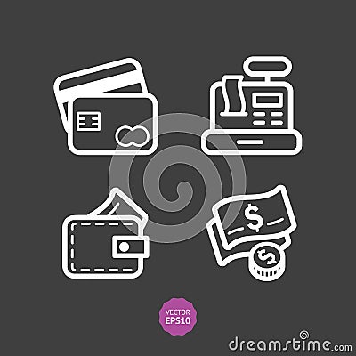 Shop and store, supermarket vector icons set. Flat illustration Vector Illustration