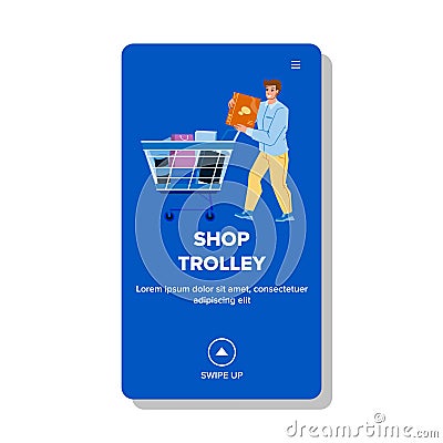 Shop Trolley Carrying Purchases In Market Vector Vector Illustration