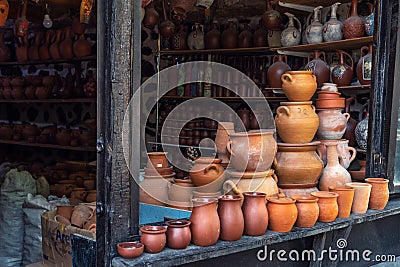 Shop of various clay products Editorial Stock Photo
