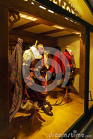 Shop window of traditional Austrian clothes, Salzburg, Austria Editorial Stock Photo