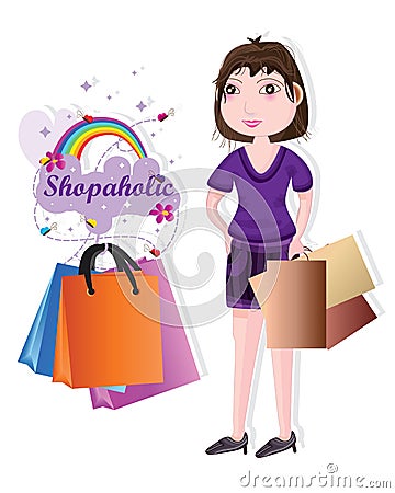 Shopaholic girl buy happy Vector Illustration