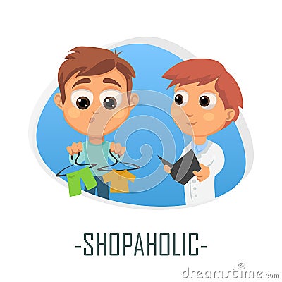 Shopaholic medical concept. Vector illustration. Cartoon Illustration