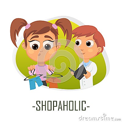 Shopaholic medical concept. Vector illustration. Cartoon Illustration