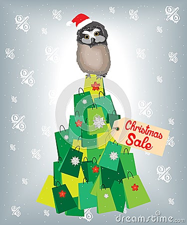 Shopaholic owl Vector Illustration
