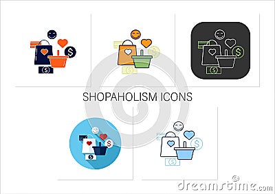 Shopaholism icons set Vector Illustration