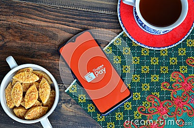 shopee pay on smartphone, popular e wallet in indonesia Editorial Stock Photo