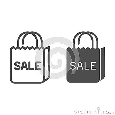 Shoping bag with inscription sale line and solid icon, shopping concept, discounts on purchases sign on white background Vector Illustration