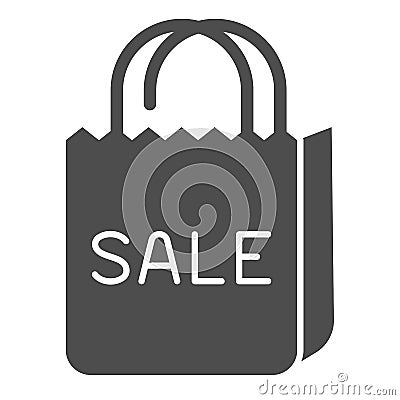 Shoping bag with inscription sale solid icon, shopping concept, discounts on purchases sign on white background, sale Vector Illustration