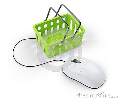 Shoping cart and computer mouse Stock Photo