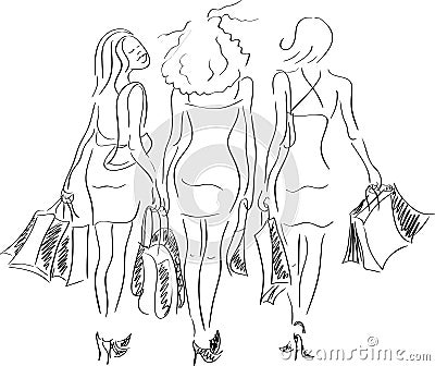 Shoping happy girls Vector Illustration