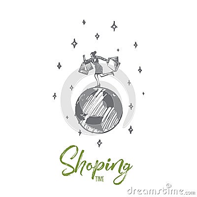 Shoping time concept. Hand drawn isolated vector. Vector Illustration