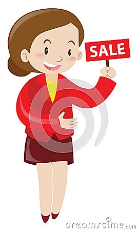 Shopkeeper holding sale sign Vector Illustration