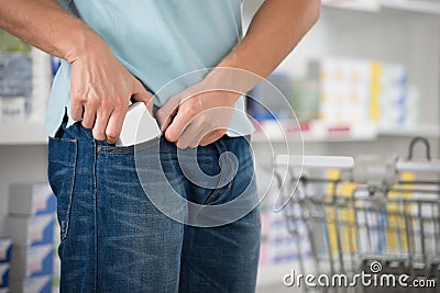 Shoplifter Putting Packet In Pocket Stock Photo