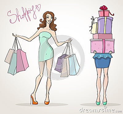 Shopoholic shopping girls fashion sale Vector Illustration