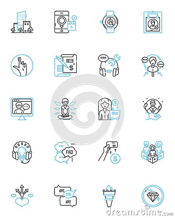Shopper affinity linear icons set. Loyalty, Preference, Attachment, Devotion, Dedication, Commitment, Fervor line vector Vector Illustration
