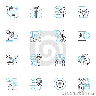 Shopper affinity linear icons set. Loyalty, Preference, Attachment, Devotion, Dedication, Commitment, Fervor line vector Vector Illustration