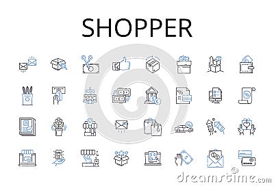 Shopper line icons collection. Consumer, Buyer, Customer, Patron, Client, User, Purchaser vector and linear illustration Vector Illustration
